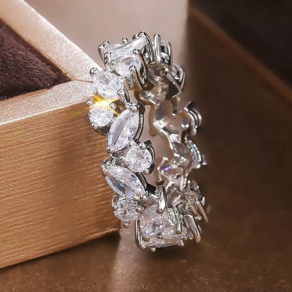 NEW 925 Sterling Silver Diamond Eternity Ring Band - Picture 3 of 5